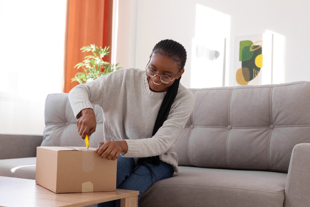 Customer with a delivered package